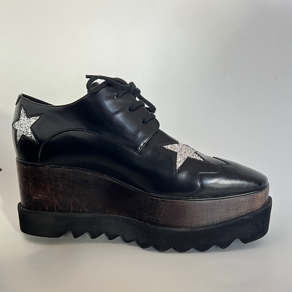 AUTH Stella McCartney Elyse black platform with glitter stars pattern - Picture 7 of 9